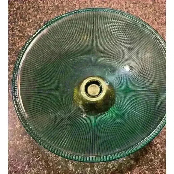 Teal Glass Fruit Bowl Gold Base Tall Candy Fruit Tray 10" Diameter 4.5" Tall - Picture 5 of 7